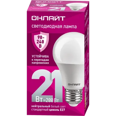 Лампа светодиодная 21 Вт OLL-A60-21-230-4K-E27 PRO 90-240В