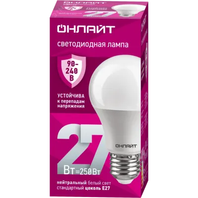 Лампа светодиодная 27 Вт OLL-A60-27-230-4K-E27 PRO 90-240В
