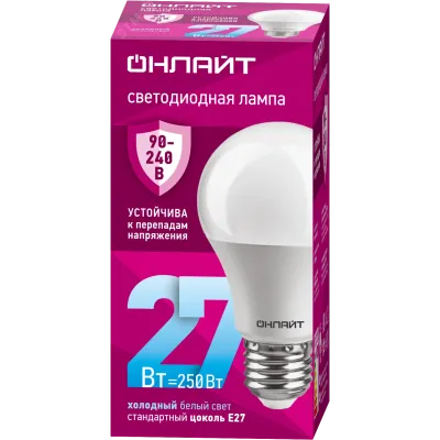 Лампа светодиодная 27 Вт OLL-A60-27-230-6.5K-E27 PRO 90-240В