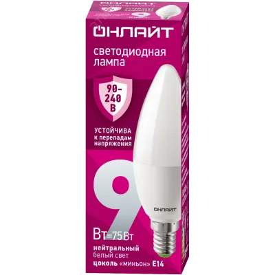 Лампа светодиодная 9 Вт OLL-C37-9-230-4K-E14-FR PRO 90-240В
