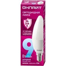 Лампа светодиодная 9 Вт OLL-C37-9-230-6.5K-E14-FR PRO 90-240В