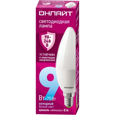 Лампа светодиодная 9 Вт OLL-C37-9-230-6.5K-E14-FR PRO 90-240В