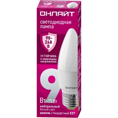 Лампа светодиодная 9 Вт OLL-C37-9-230-4K-E27-FR PRO 90-240В
