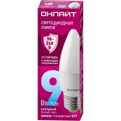 Лампа светодиодная 9 Вт OLL-C37-9-230-6.5K-E27-FR PRO 90-240В