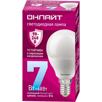 Лампа светодиодная 7 Вт OLL-G45-7-230-6.5K-E14-FR PRO 90-240В