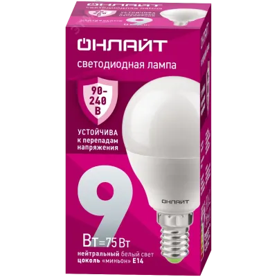 Лампа светодиодная 9 Вт OLL-G45-9-230-4K-E14-FR PRO 90-240В