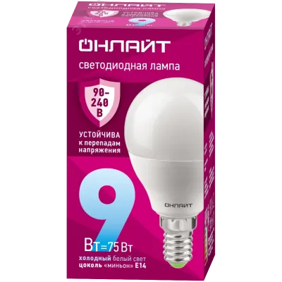 Лампа светодиодная 9 Вт OLL-G45-9-230-6.5K-E14-FR PRO 90-240В