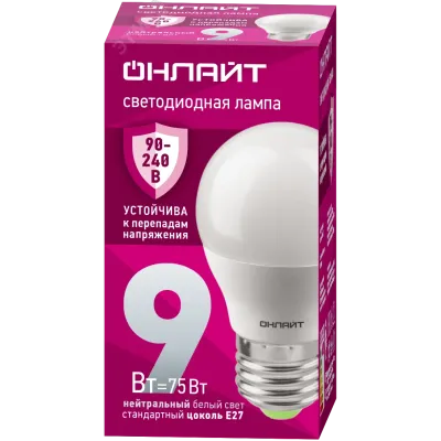 Лампа светодиодная 9 Вт OLL-G45-9-230-4K-E27-FR PRO 90-240В