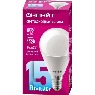 Лампа ОНЛАЙТ 90 460 OLL-G45-15-230-6.5K-E14-FR