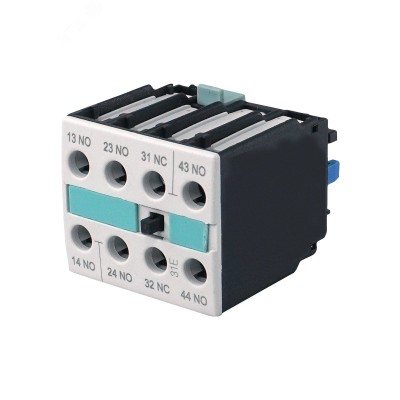 Блок-контакт 3RH1921-1FA40, 4НО, для контакторов типоразмеров S0…S12, фронтальный, винтовые клеммы