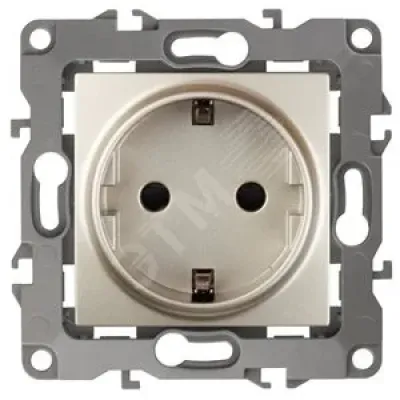 12-2001-04 ЭРА Розетка 2P+E Schuko, 16A-250В, IP20, без м.лапок, Эра12, шампань (10/100/3200)