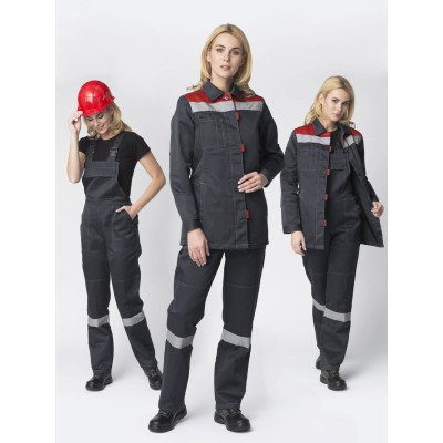 Костюм женский Весна-2 СОП NEW (ткань Смесовая,210) полукомбинезон, темно-серый красный, 52-54 182-188