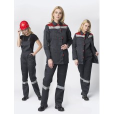 Костюм женский Весна-2 СОП NEW (ткань Смесовая,210) полукомбинезон, темно-серый красный, 52-54 158-164
