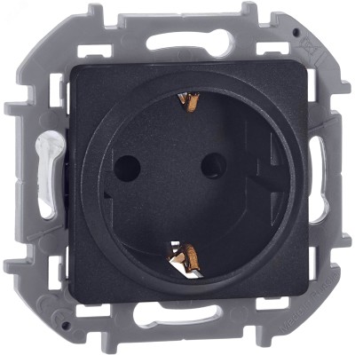 Розетка 1-местная с заземлением с защитными шторками 16А антрацит INSPIRIA