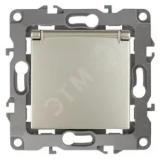 12-2103-04 ЭРА Розетка 2P+E Schuko со шторками с крышкой, 16A-250В, IP20, Эра12, шампань (10/100/250