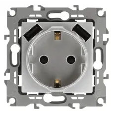 12-4109-03 ЭРА Розетка 2P+E 16A-250В, штор. с 2xUSB 5В-3А, Эра12, алюминий (10/100/2000)