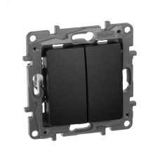 Выключатель 2-клавишный проходной 10А безвинтовое крепление антрацит ETIKA