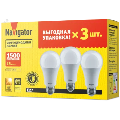 Лампа Navigator 95 320 NLL-A60-15-230-2.7K-E27-PACK3
