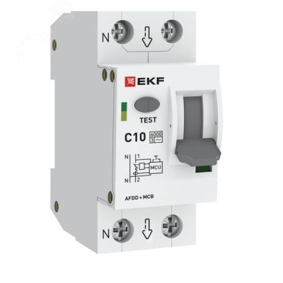 Устройство защиты от дугового пробоя (УЗДП) с автоматическим выключателем 1P+N 10А (C) 6кА PROXIMA EKF