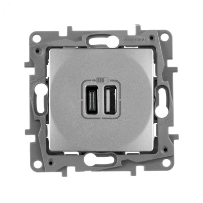 Розетка USB A+C 15Вт алюминий ETIKA