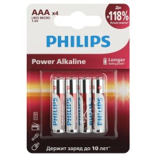 Батарейки Philips LR03P4B/51 ААА алкалиновые 1,5v 4 шт. LR03-4BL Power (4/48/144/27648)