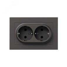 Механизм розетки двойной  16А  с заземлением  без шторок  с рамкой  мокко Эпика EKF