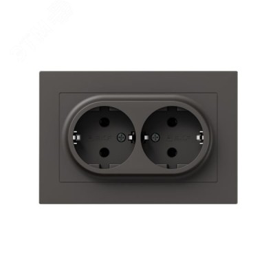 Механизм розетки двойной  16А  с заземлением  без шторок  с рамкой  мокко Эпика EKF