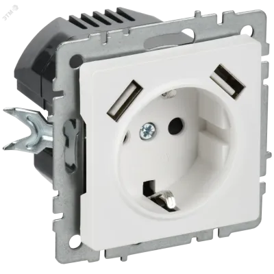 BRITE Розетка 1-местная с заземлением с защитными шторками 16А с USB A+A 5В 2,1А РЮш10-1-БрАБ арктический белый IEK