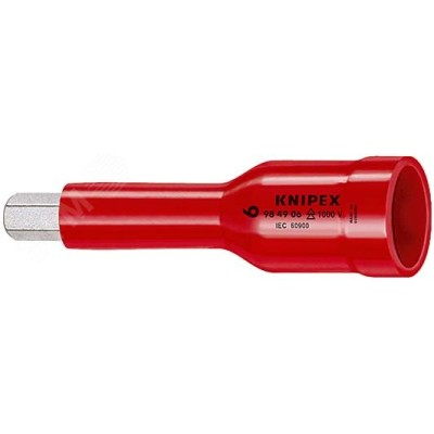 Головка торцевая VDE 1000V DR 1/2 с насадкой для винтов с внутренним шестигранником 10 мм диэлектрическая L-75 мм