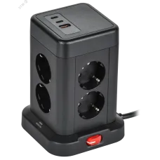 DOMINIC Удлинитель У08K 8 мест 2P+PE 1,5м 3х1,0мм2 16А/250В USB A+C 20Вт черный IEK