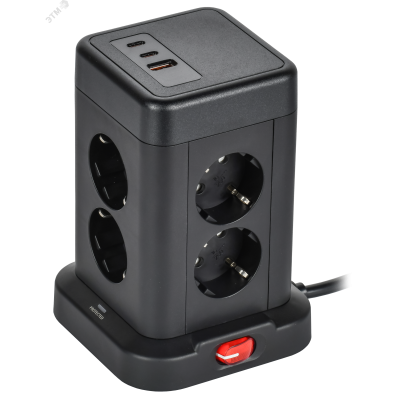 DOMINIC Удлинитель У08K 8 мест 2P+PE 1,5м 3х1,0мм2 16А/250В USB A+C 20Вт черный IEK