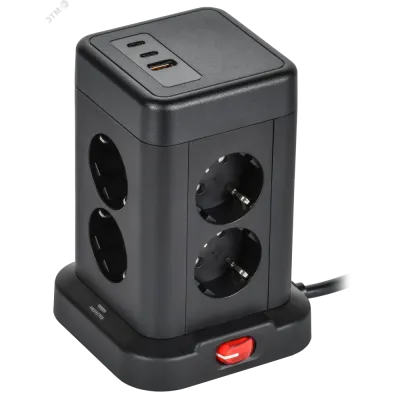 DOMINIC Удлинитель У08K 8 мест 2P+PE 1,5м 3х1,0мм2 16А/250В USB A+C 20Вт черный IEK