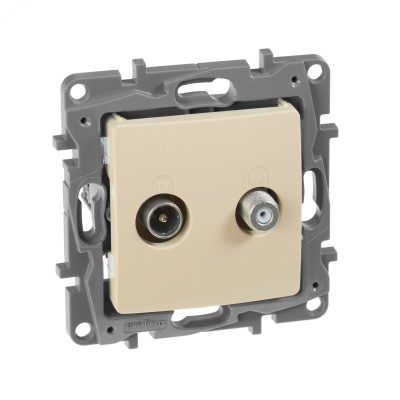 Розетка двойная TV+SAT тип звезда слоновая кость ETIKA