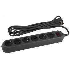 Сетевой фильтр ЭРА  USF-6es-3m-B с базовой защитой с заземлением с выключателем 6 розеток 3м 10А черный