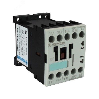 Контактор электромагнитный 3RT1016-1AR01, 3-пол., 9A, AC-3, 4кВт/400V, 1НO, 415V AC, 50/60Гц, типоразмер S00, винтовые клеммы, IP20