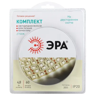 ЭРА Комплект светодиодной ленты 2835kit-4,8-60-12-IP20-2700-5m (50/1200)
