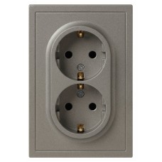 Розетка скрытого монтажа в рамку с заземлением двойная 2X2P+E Schuko 16А-250В IP20 титан 15-2104-07 Galaxy