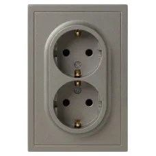 Розетка скрытого монтажа в рамку с заземлением двойная 2X2P+E Schuko 16А-250В IP20 титан 15-2104-07 Galaxy