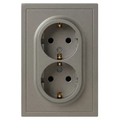 Розетка скрытого монтажа в рамку с заземлением двойная 2X2P+E Schuko 16А-250В IP20 титан 15-2104-07 Galaxy