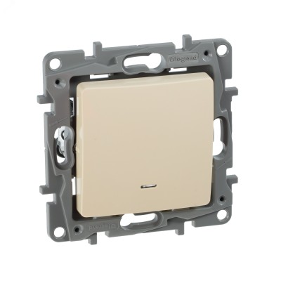 Выключатель 1-клавишный с подсветкой/индикацией 10А безвинтовое крепление слоновая кость ETIKA