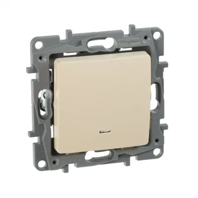 Выключатель 1-клавишный с подсветкой/индикацией 10А безвинтовое крепление слоновая кость ETIKA
