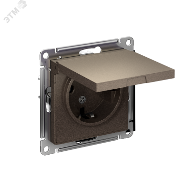 Розетка ATLASDESIGN с заземлением со шторками с крышкой 16А IP20 механизм мокко