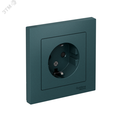 Розетка ATLASDESIGN с заземлением со шторками 16А в сборе изумруд