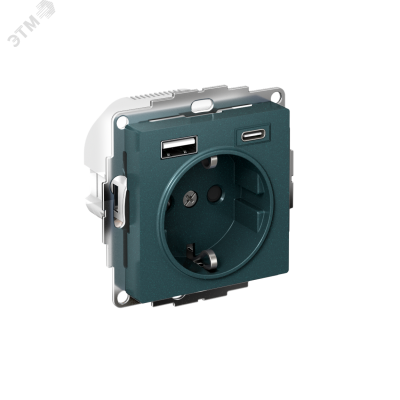 ATLASDESIGN РОЗЕТКА 16А c 2 USB A+C, 5В/2,4А/3,0А, 2х5В/1,5А, механизм, ИЗУМРУД