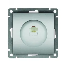 Розетка компьютерная одноместная UNIVersal серия Афина, с/у, 1А, RJ45, серебро (еврослот), механизм