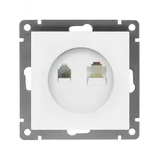 Розетка компьютерная+телефонная UNIVersal серия Афина, с/у, 1А, RJ45, RJ12, белая (еврослот), механизм