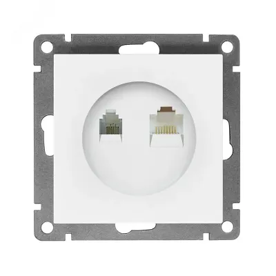 Розетка компьютерная+телефонная UNIVersal серия Афина, с/у, 1А, RJ45, RJ12, белая (еврослот), механизм