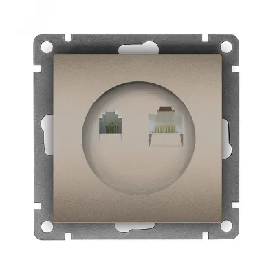 Розетка компьютерная+телефонная UNIVersal серия Афина, с/у, 1А, RJ45, RJ12, шампань (еврослот), механизм