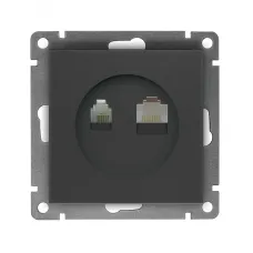 Розетка компьютерная+телефонная UNIVersal серия Афина, с/у, 1А, RJ45, RJ12, графит (еврослот), механизм
