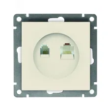 Розетка компьютерная+телефонная UNIVersal серия Афина, с/у, 1А, RJ45, RJ12, слоновая кость (ivory) (еврослот), механизм